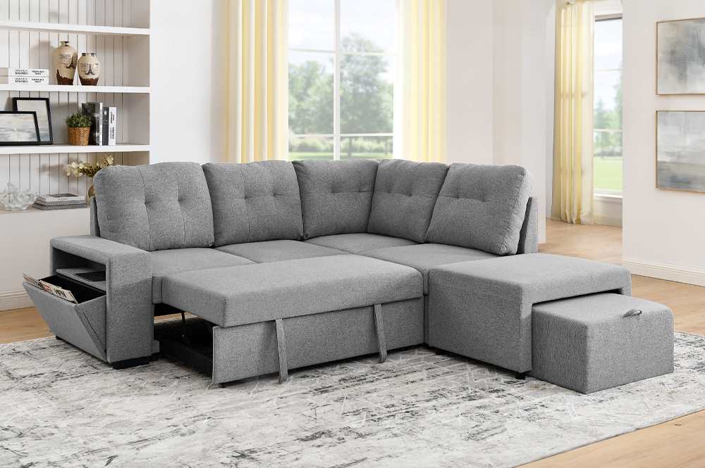 Pull-Out Storage Reversible Sofa Sectional Grey 1226