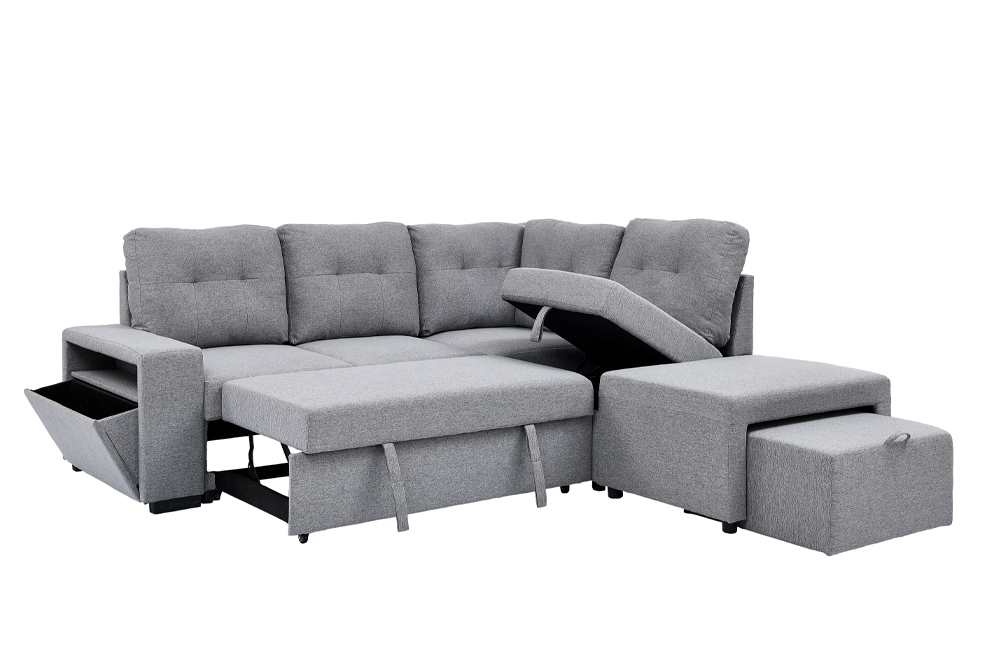 Pull-Out Storage Reversible Sofa Sectional Grey 1226