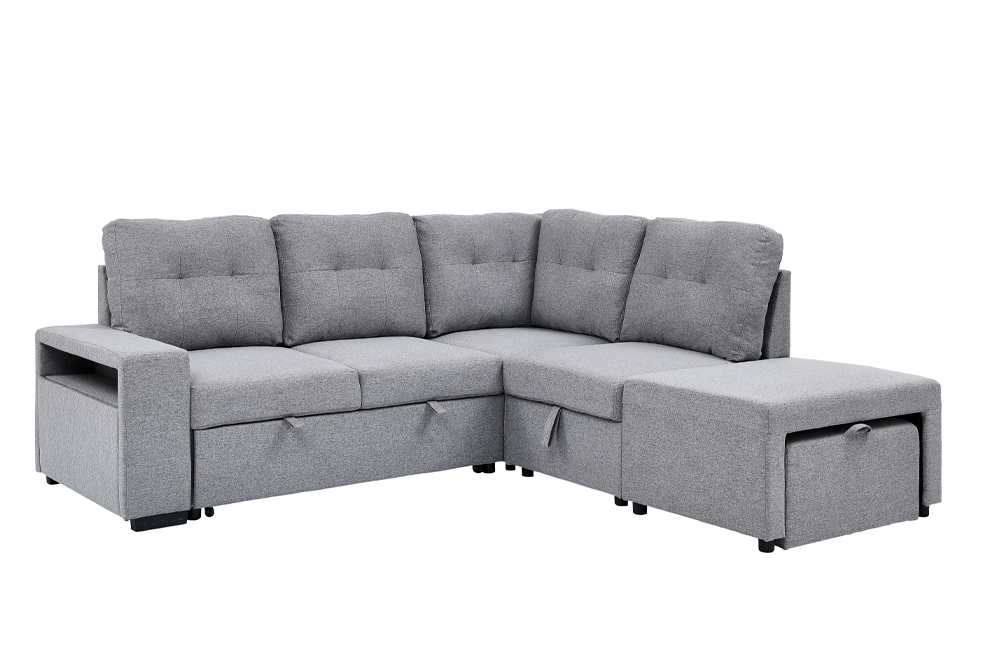 Pull-Out Storage Reversible Sofa Sectional Grey 1226