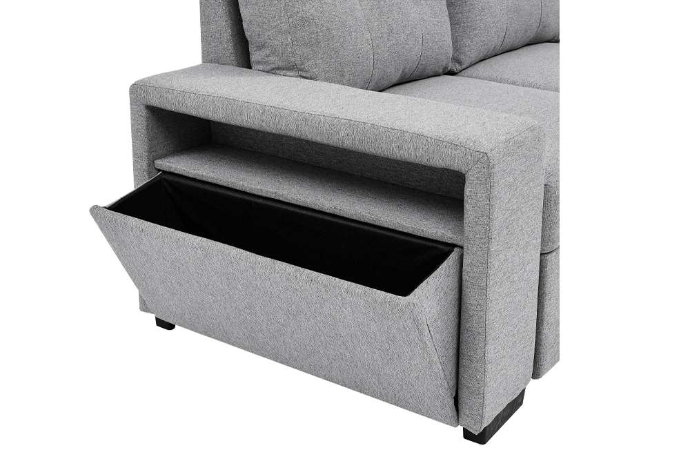 Pull-Out Storage Reversible Sofa Sectional Grey 1226