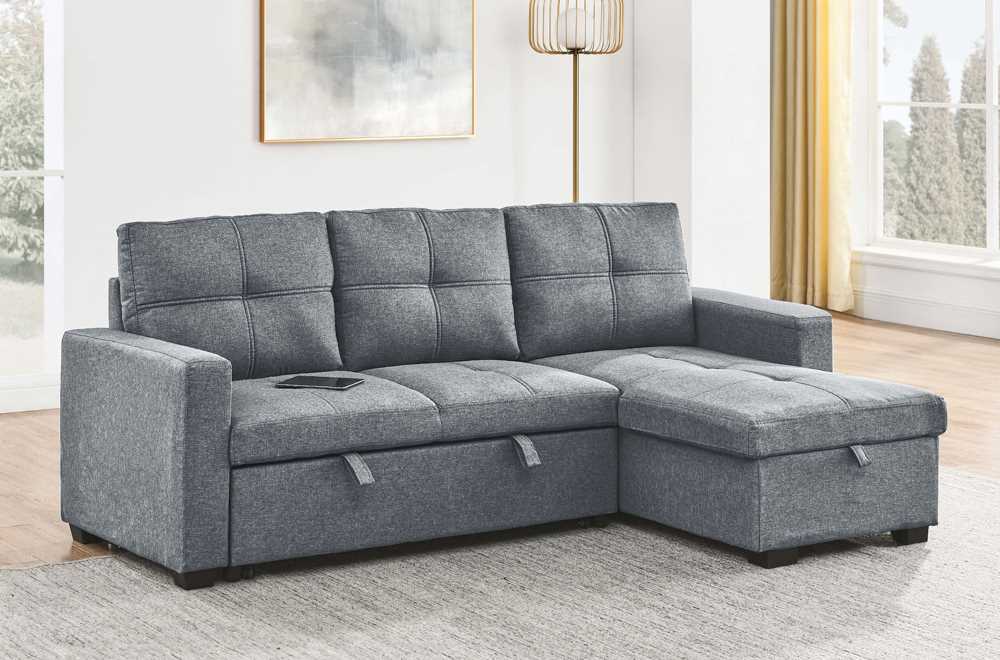 Pull-Out Storage Reversible Sofa Sectional Grey 1247