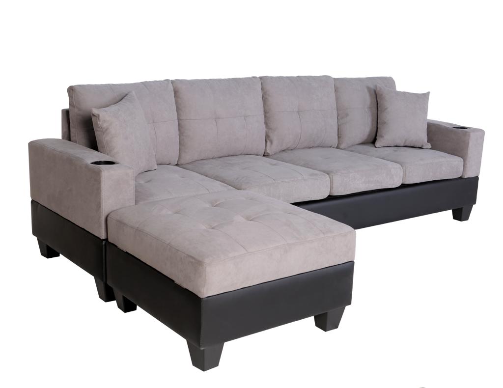Queens Reversible Sectional Sofa - Grey Velvet