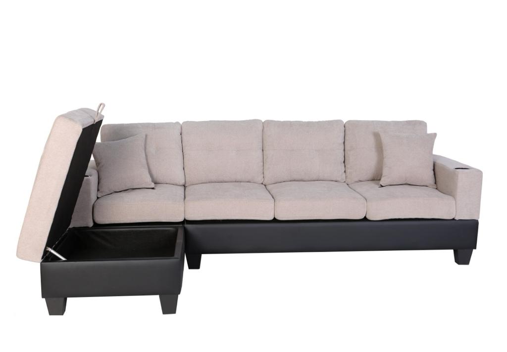 Queens Reversible Sectional Sofa - Beige Velvet