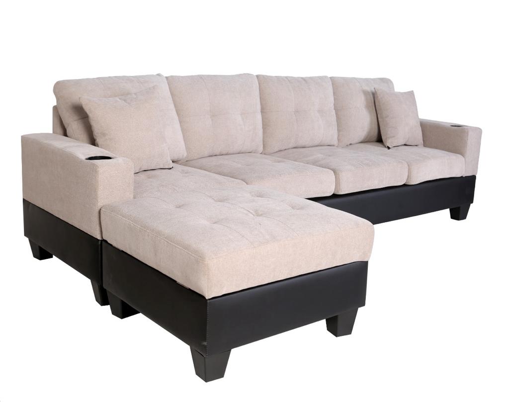 Queens Reversible Sectional Sofa - Beige Velvet