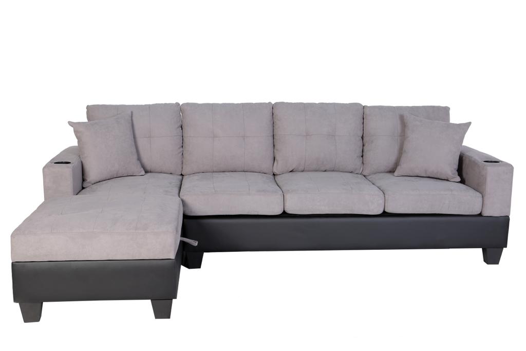 Queens Reversible Sectional Sofa - Grey Velvet