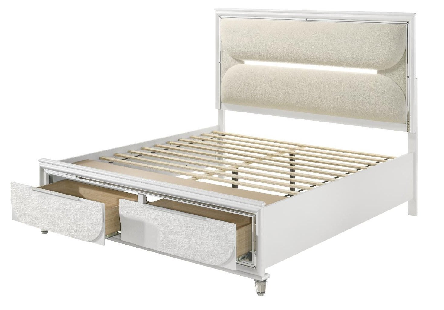Rachel White Storage Bed With Boucle Fabric Headboard 1621