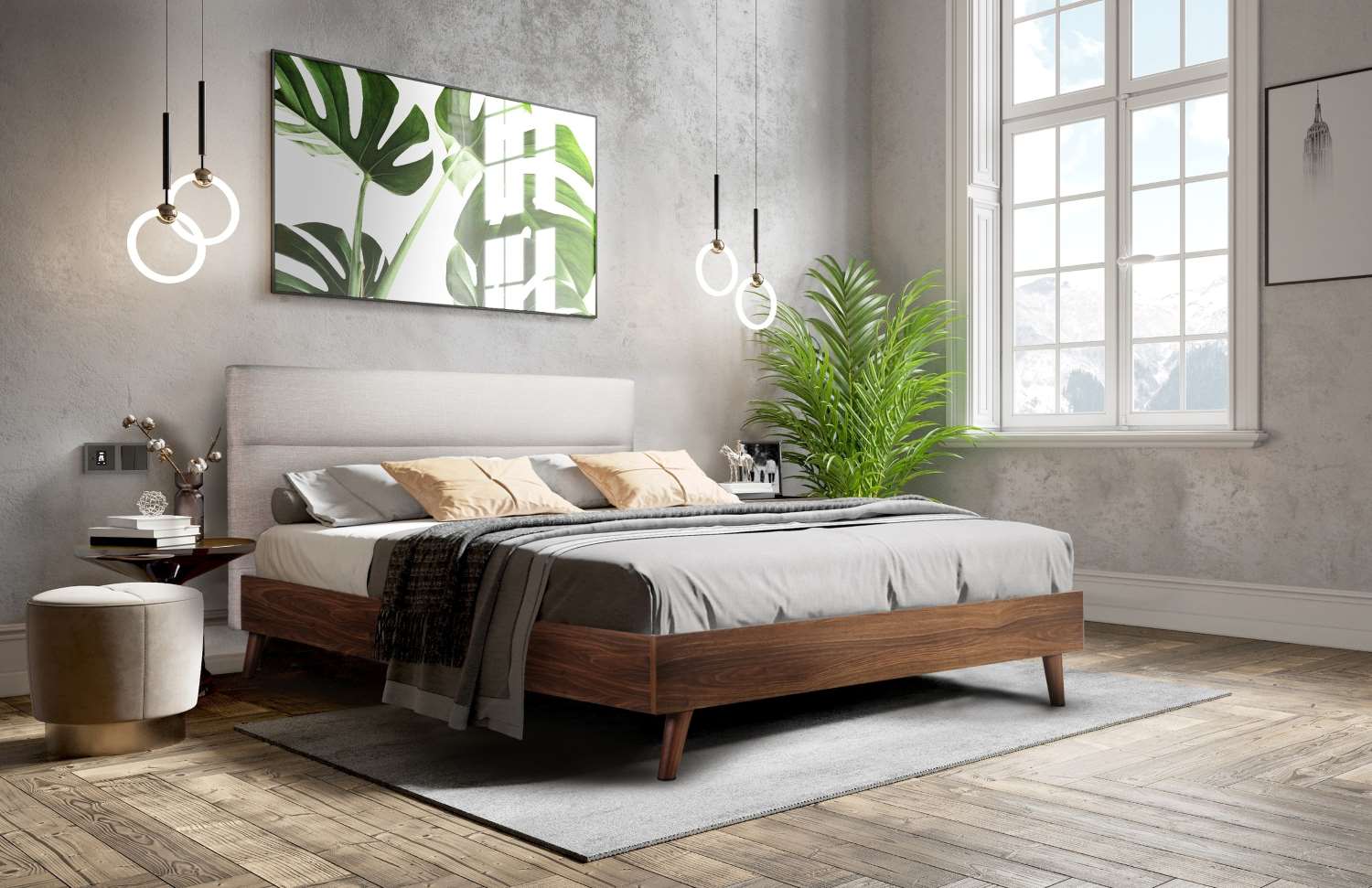 Radcliffe Walnut & Beige Upholstered Platform Bed 5897