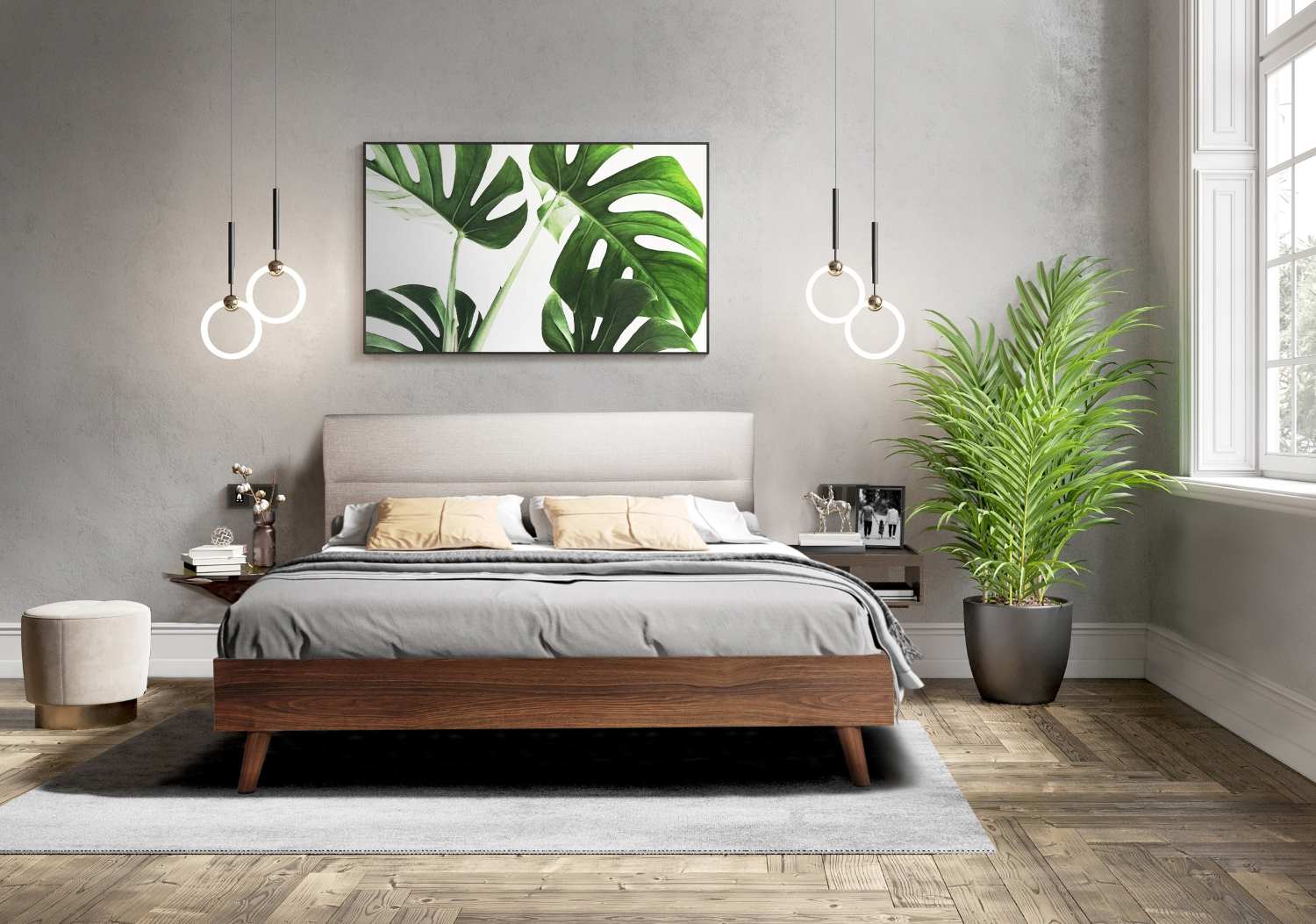 Radcliffe Walnut & Beige Upholstered Platform Bed 5897