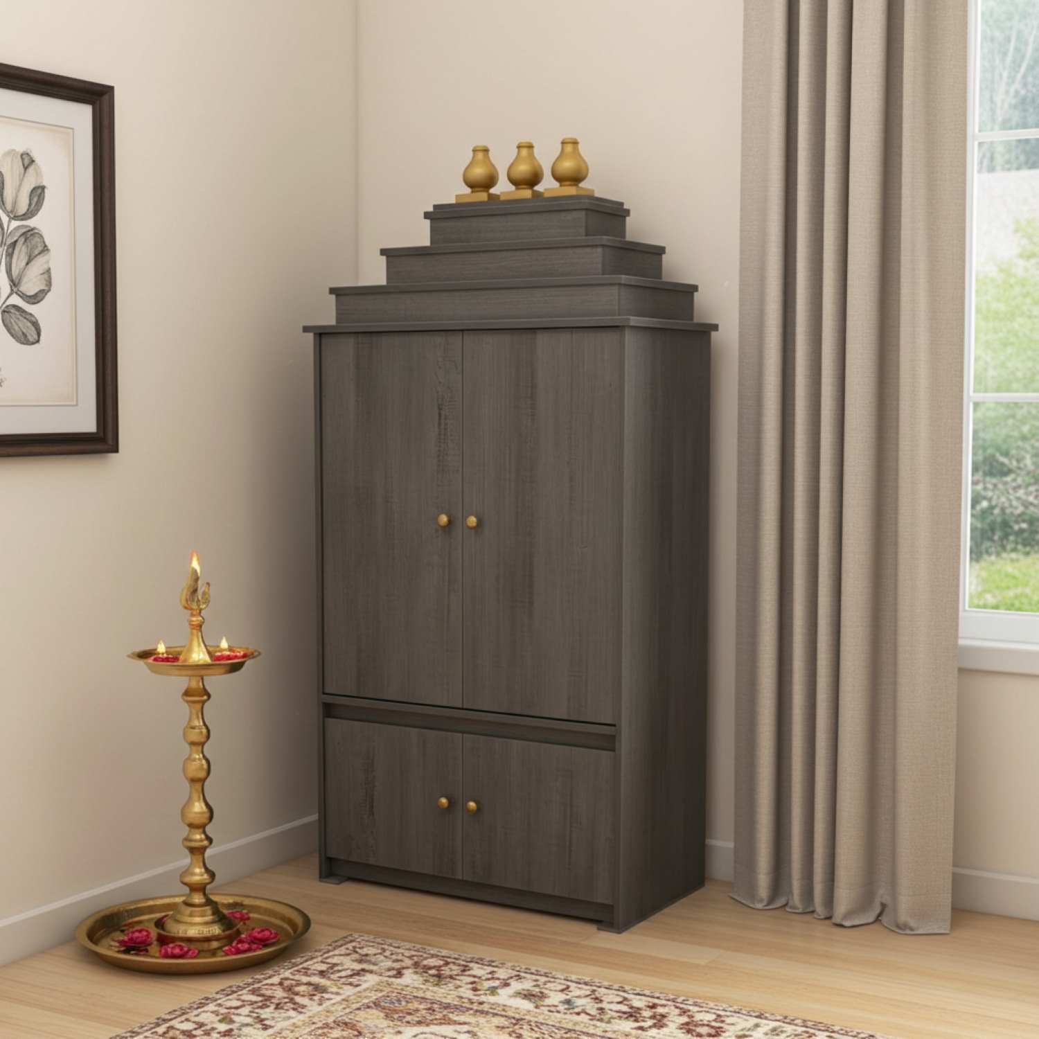 Radha Canadian Made Pooja Unit With Door & Light