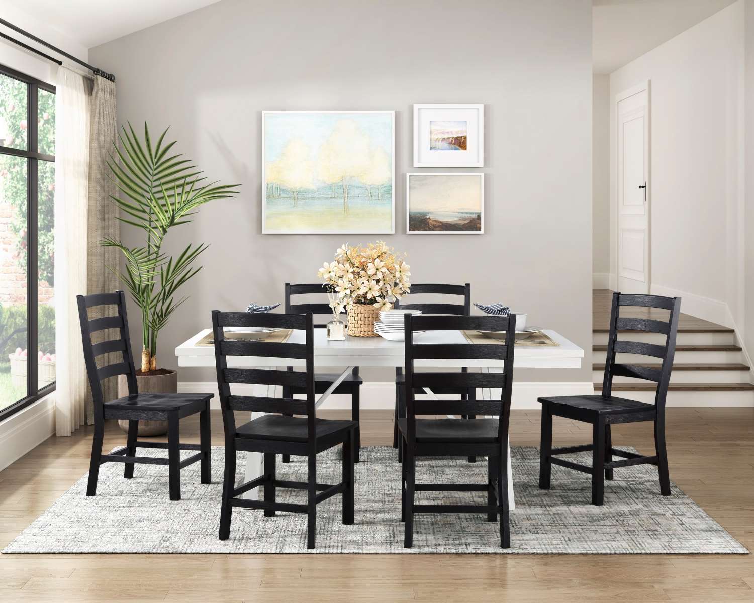 Redmond White Wooden Dining Table with Black Chairs 5929