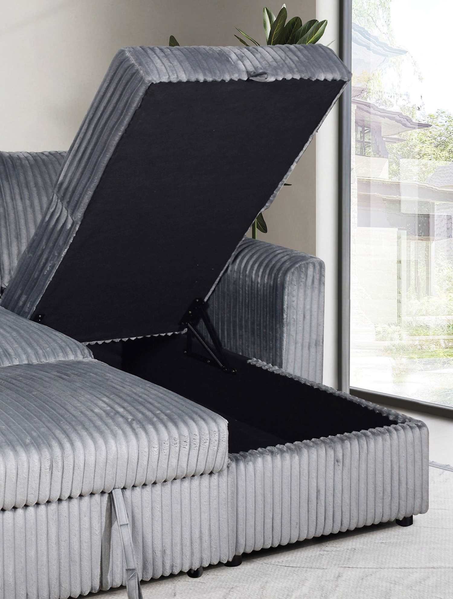 Reversible Grey Sectional Sofa Bed With Large Lift-Up Storage 9025