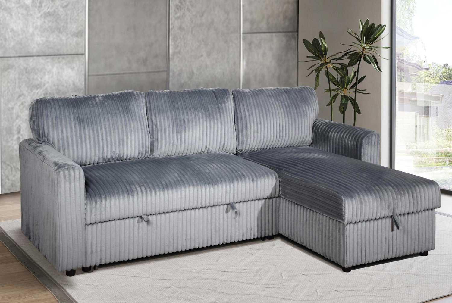 Reversible Grey Sectional Sofa Bed With Large Lift-Up Storage 9025