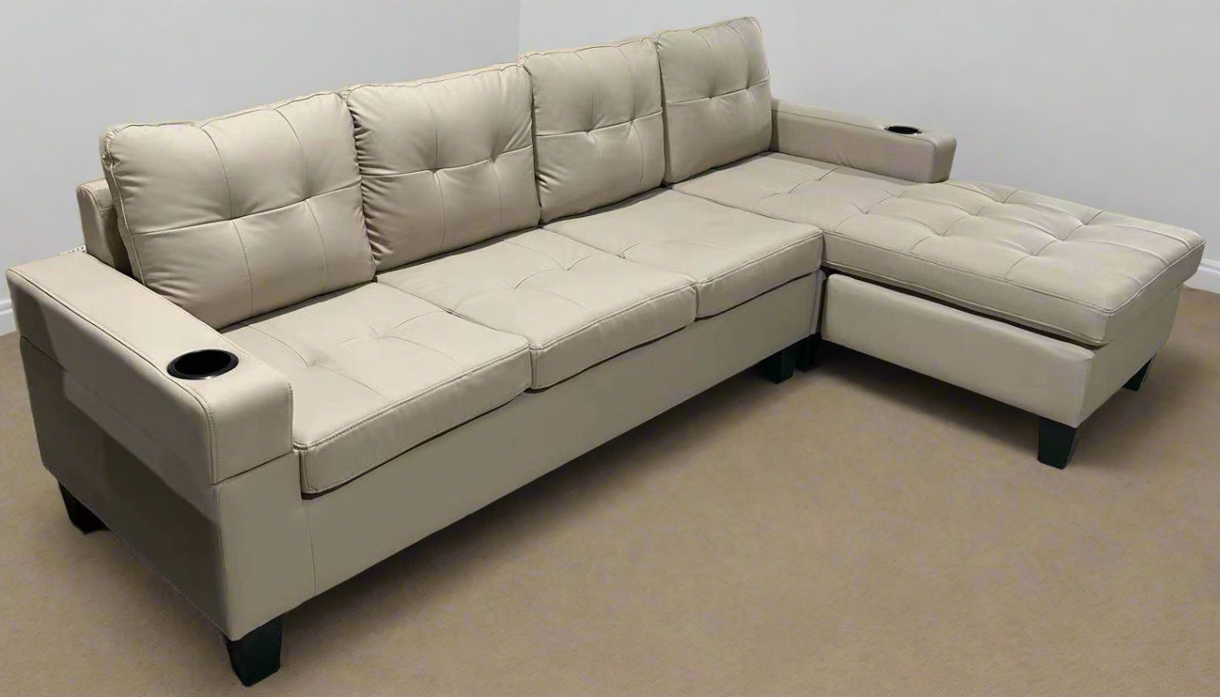 Reversible Beige Leather Gel Sectional Sofa 2022