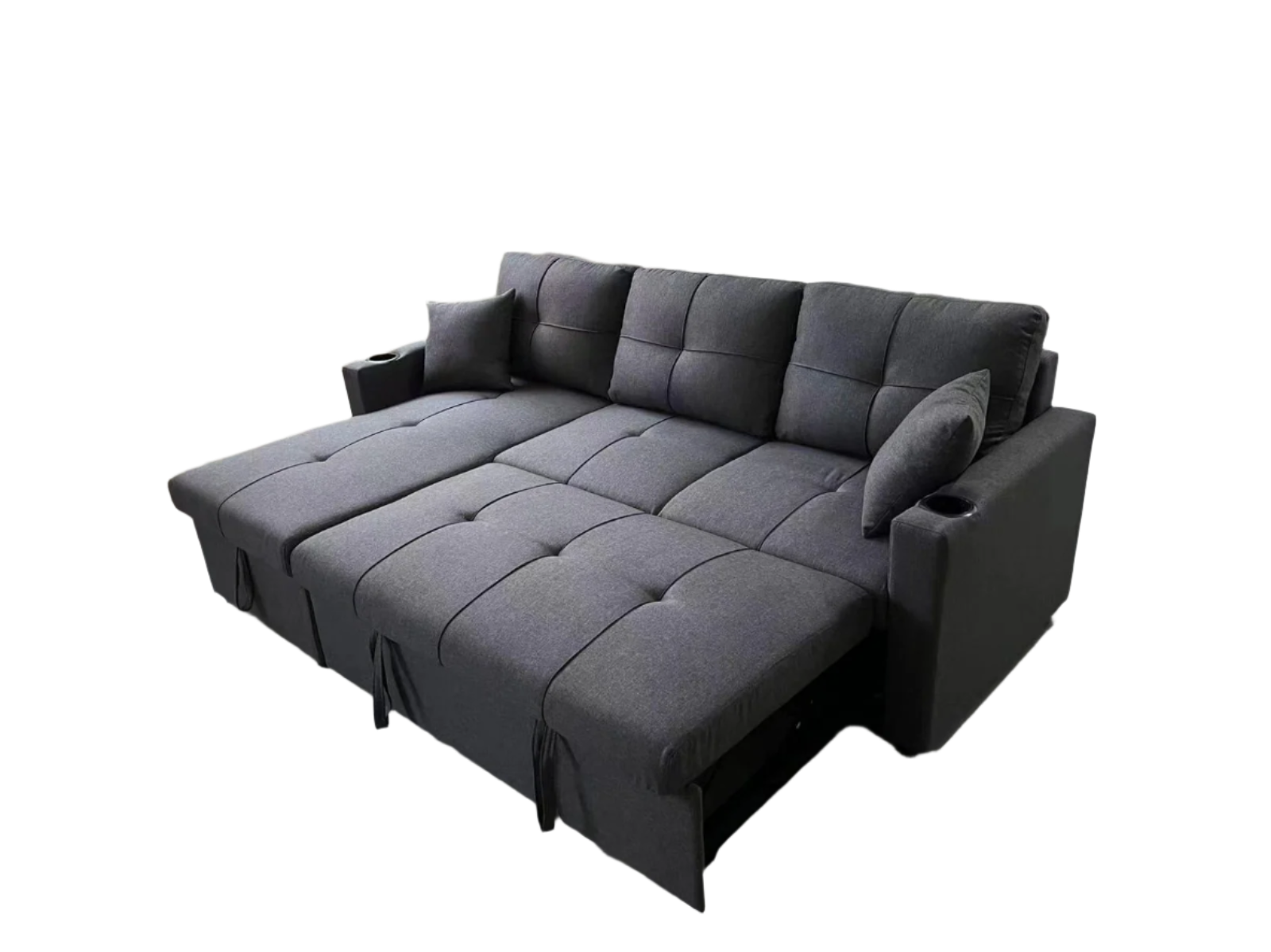 Reversible Grey Pull Out Sectional Sofa Bed With Storage Chaise & Cup Holder 3003/5483