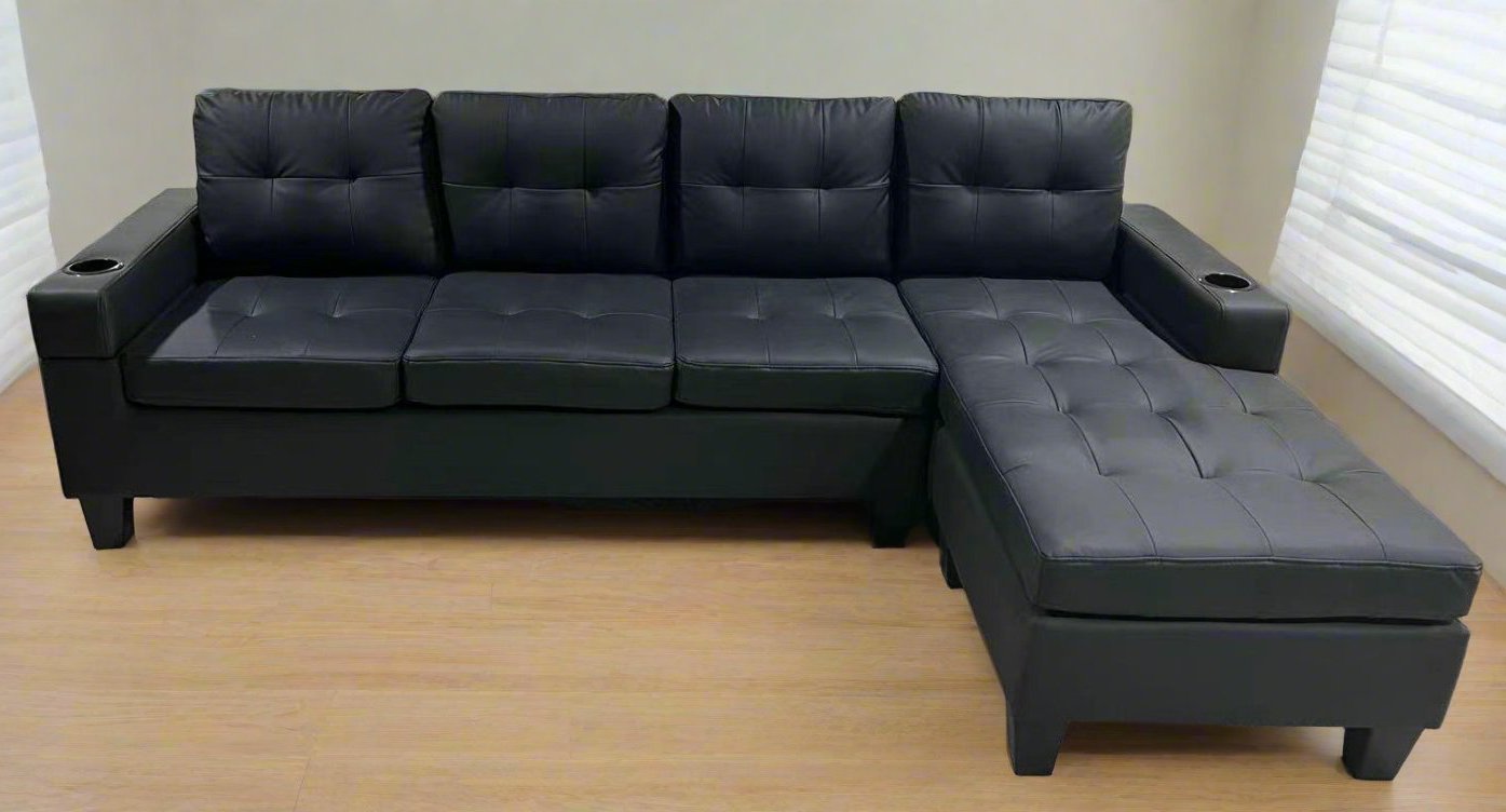 Reversible Black Leather Gel Sectional Sofa 2022