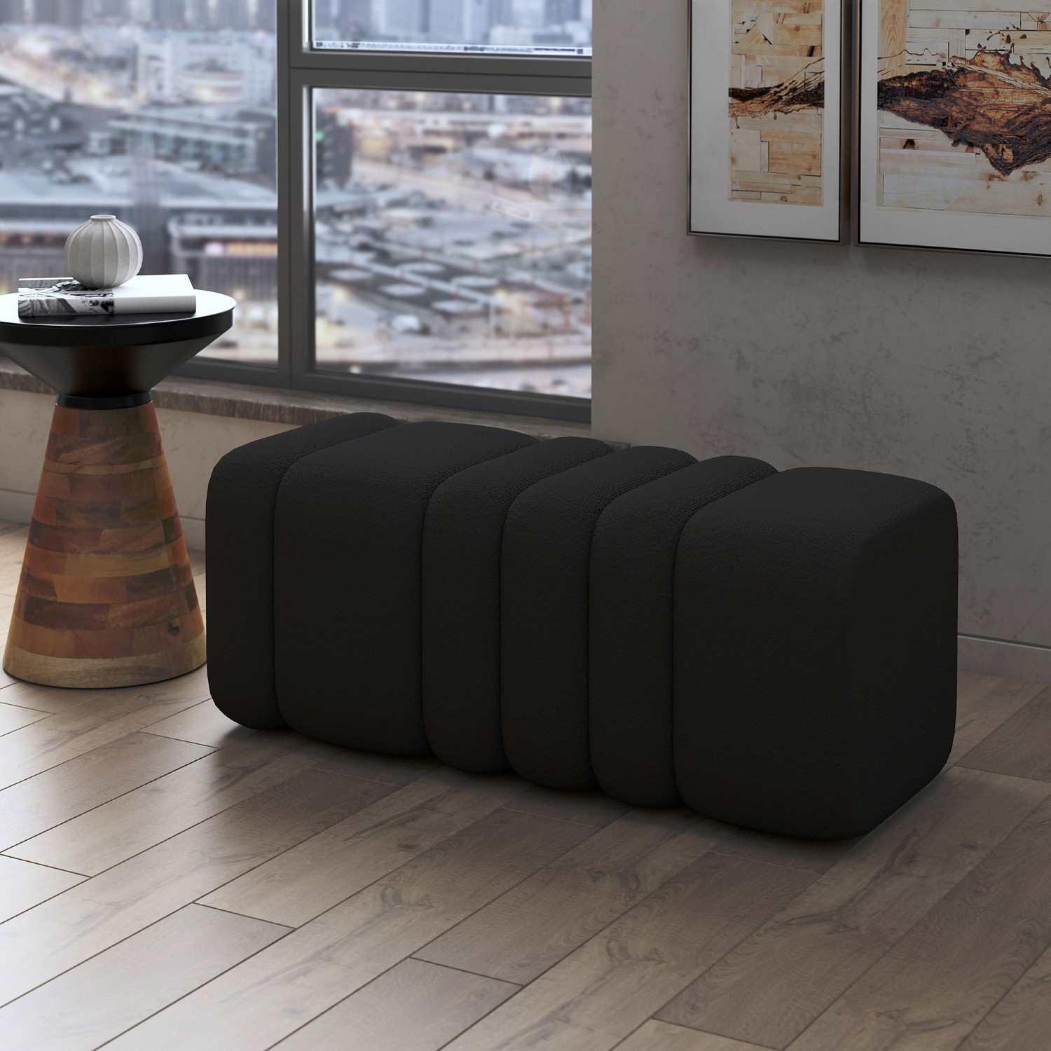 Rigel Large Ottoman Bench In Black Boucle 402-133BK