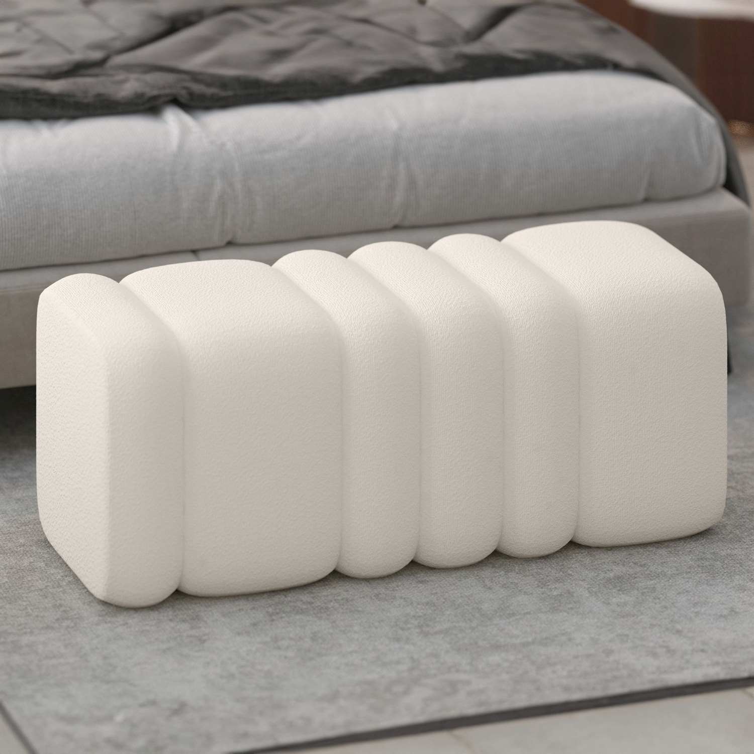 Rigel Large Ottoman Bench In Ivory Boucle 402-133IV