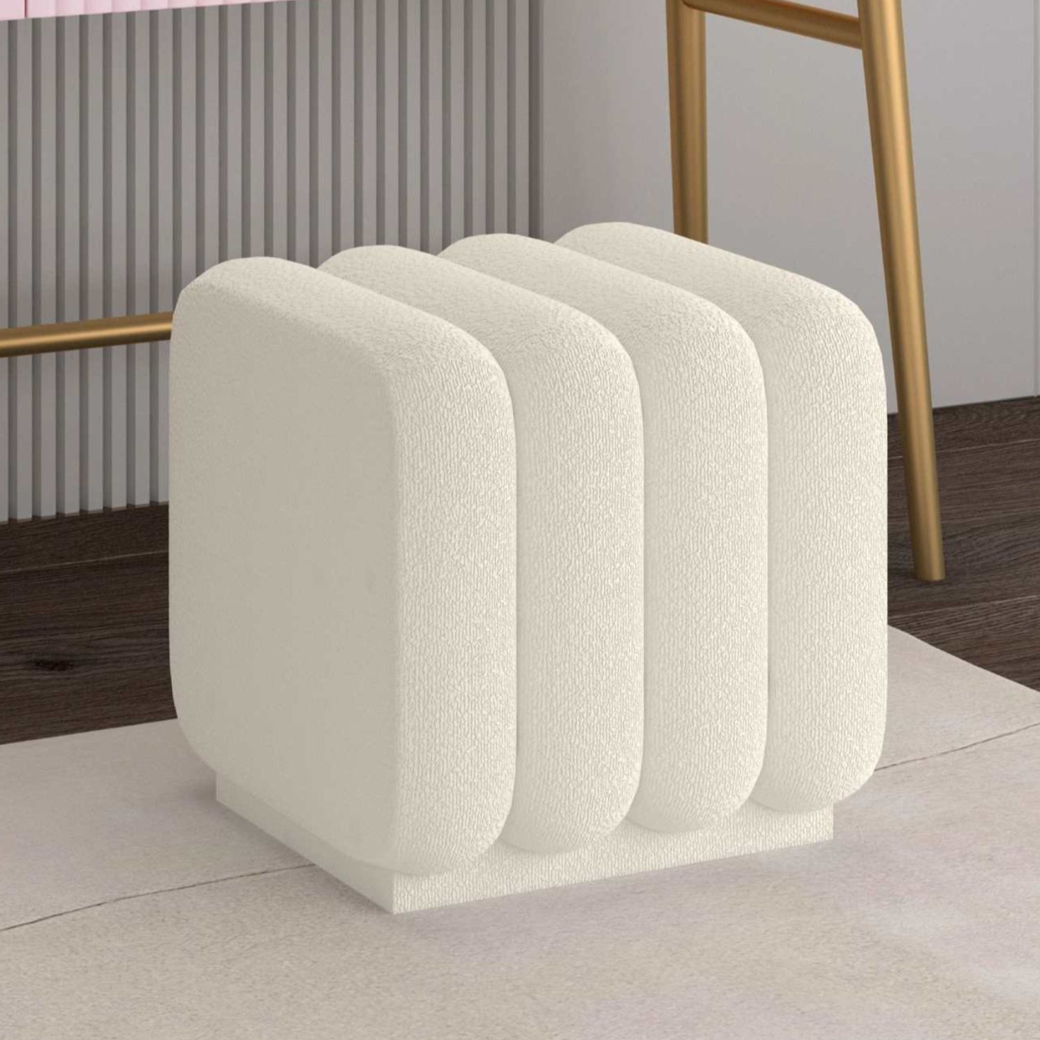 Rigel Small Square Ottoman in Ivory Boucle 402-133SM_IV