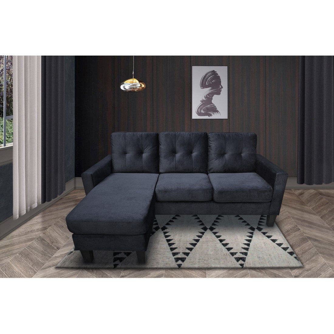 Robyn Reversible Velvet Sectional Sofa Black