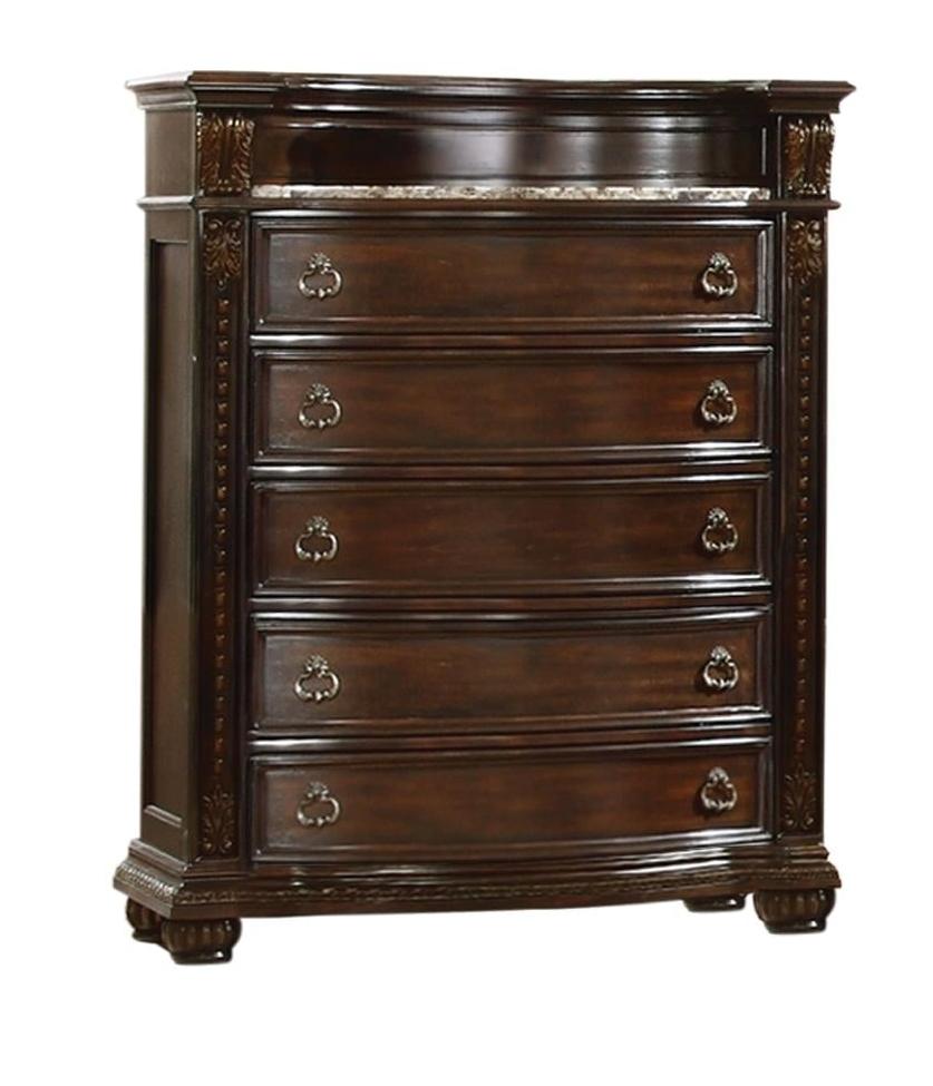 Roma 5 Drawer Chest With Marble Top Dark Walnut 391