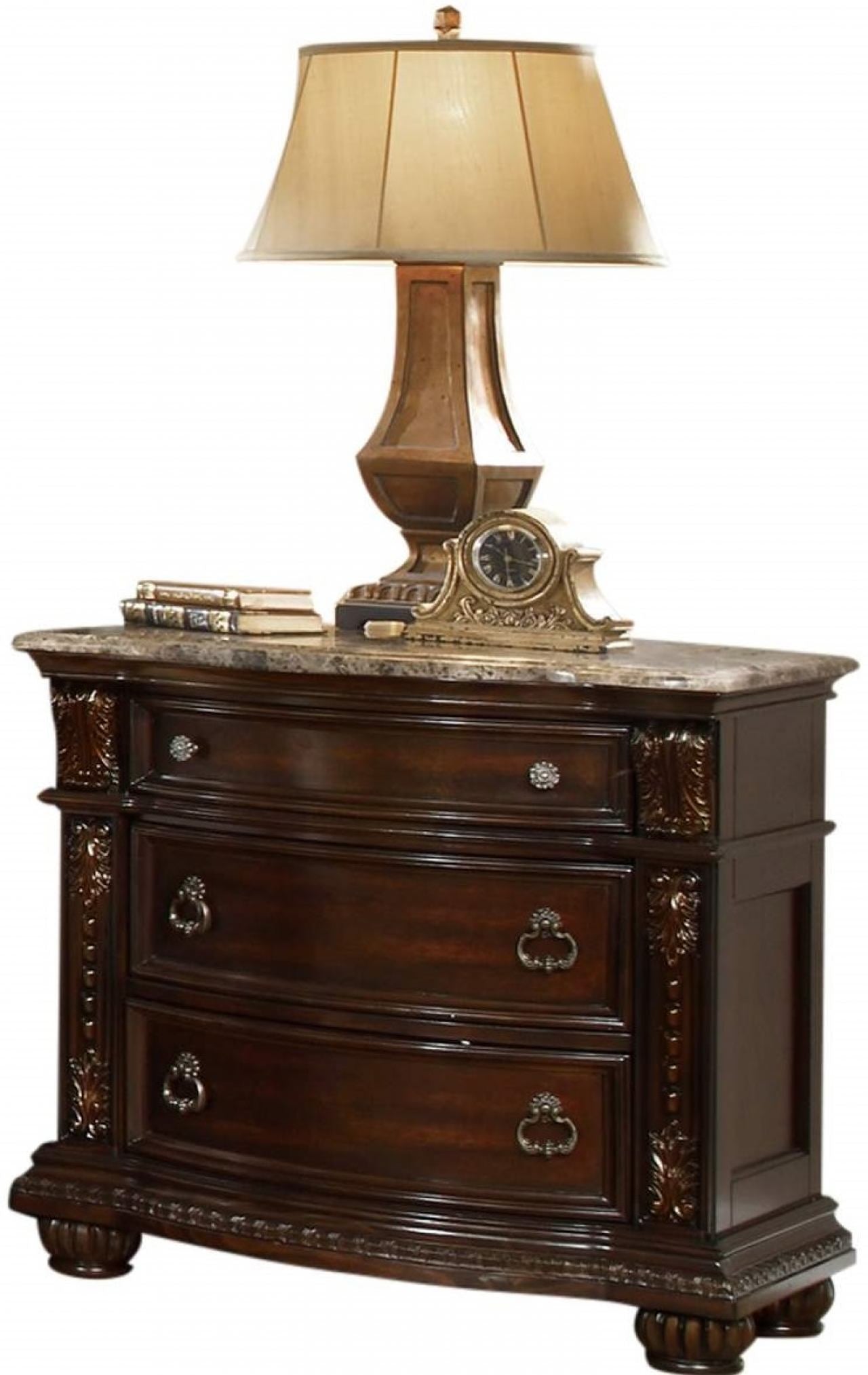 Roma 3 Drawer Night Stand With Marble Top Dark Walnut 391