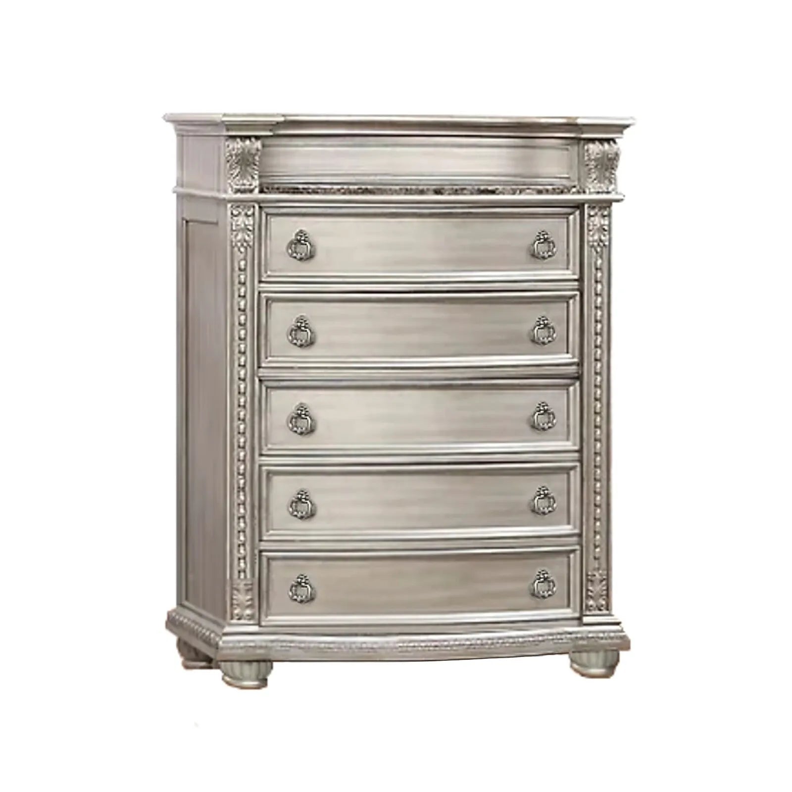 Roma 5 Drawer Chest With Marble Top Silver 391