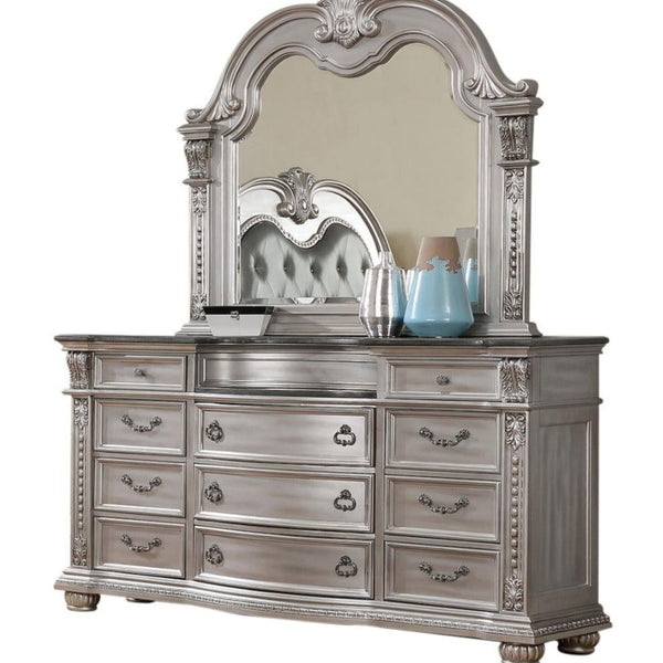 Roma Dresser & Mirror With Marble Top Silver 391