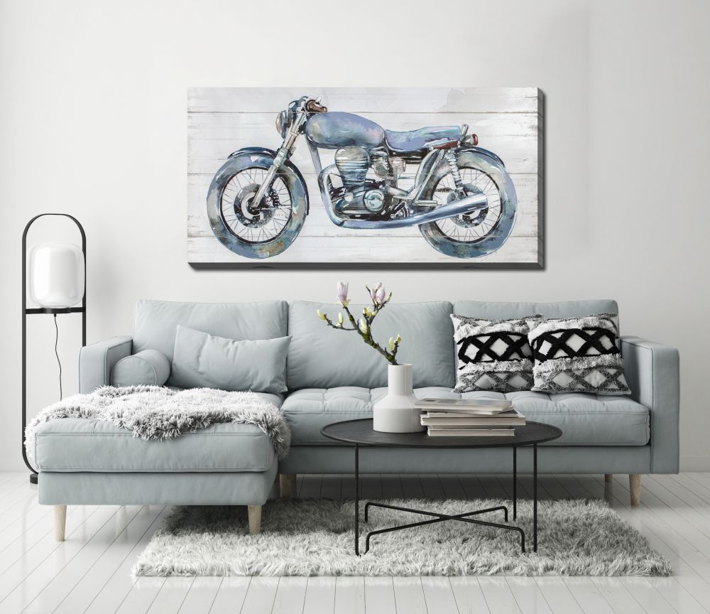 Blue Motorcycle Canvas Art 28" x 55"