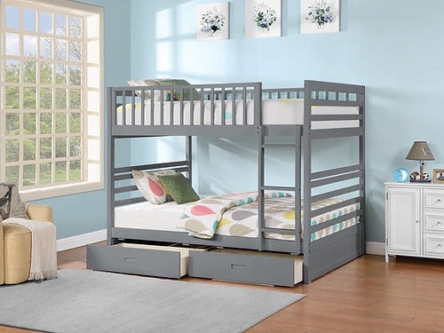 Double/Double Wooden Bunk Bed with 2Pc Storage Drawer Set B-115