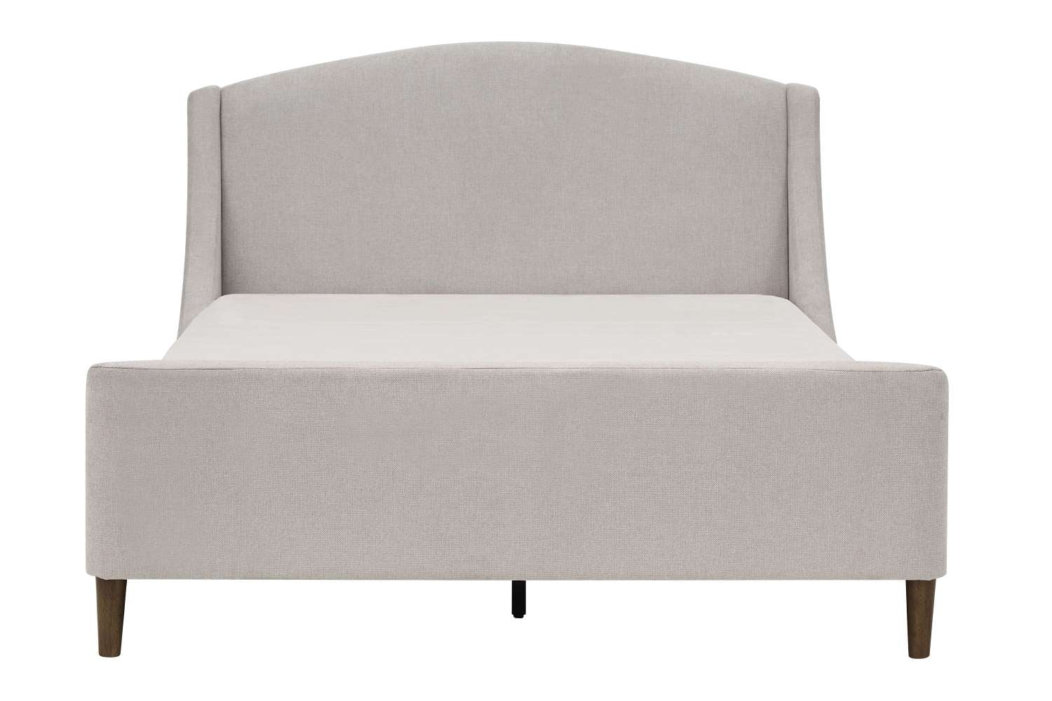 Sabrina Beige Fabric Platform Bed with Brown Wooden Legs 5835