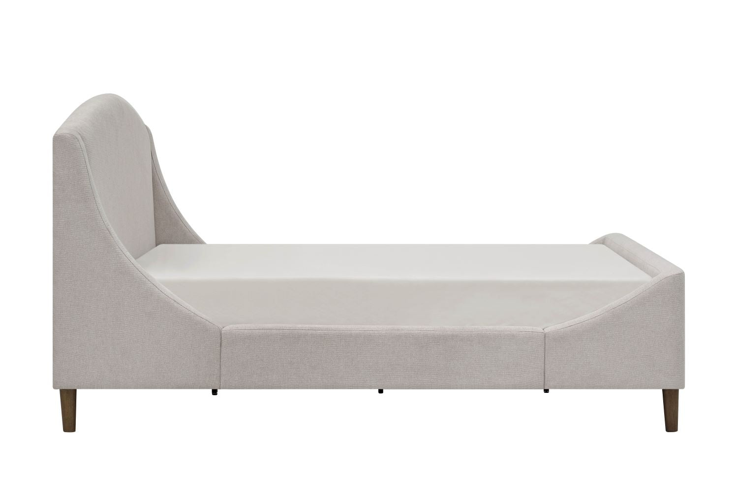 Sabrina Beige Fabric Platform Bed with Brown Wooden Legs 5835