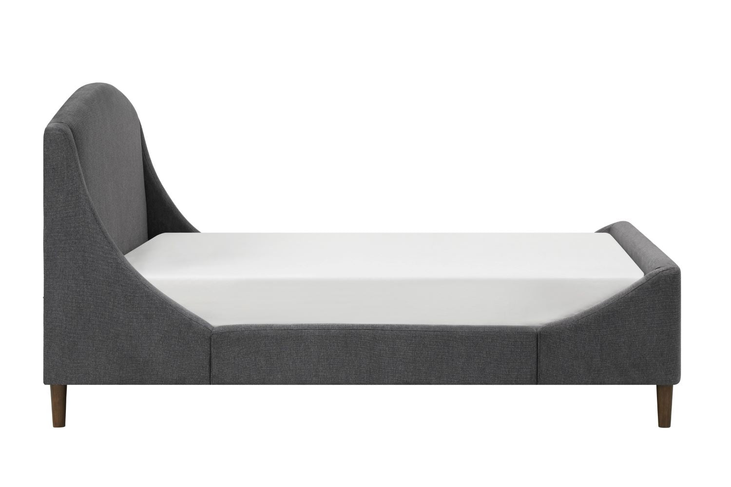 Sabrina Dark Grey Fabric Platform Bed with Brown Wooden Legs 5835