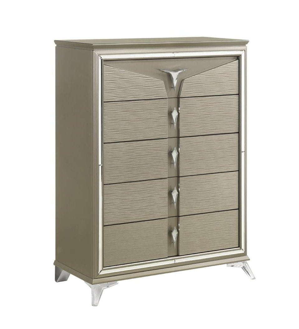 Samantha 5 Drawer Chest Olive Silver 1591