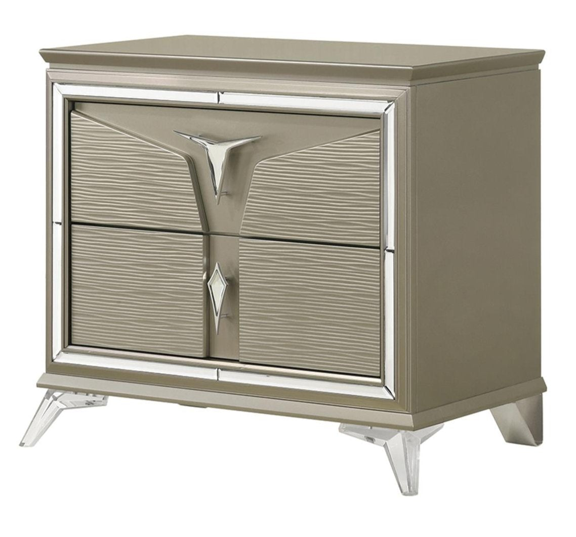 Samantha 2 Drawer Night Stand Olive Silver 1591