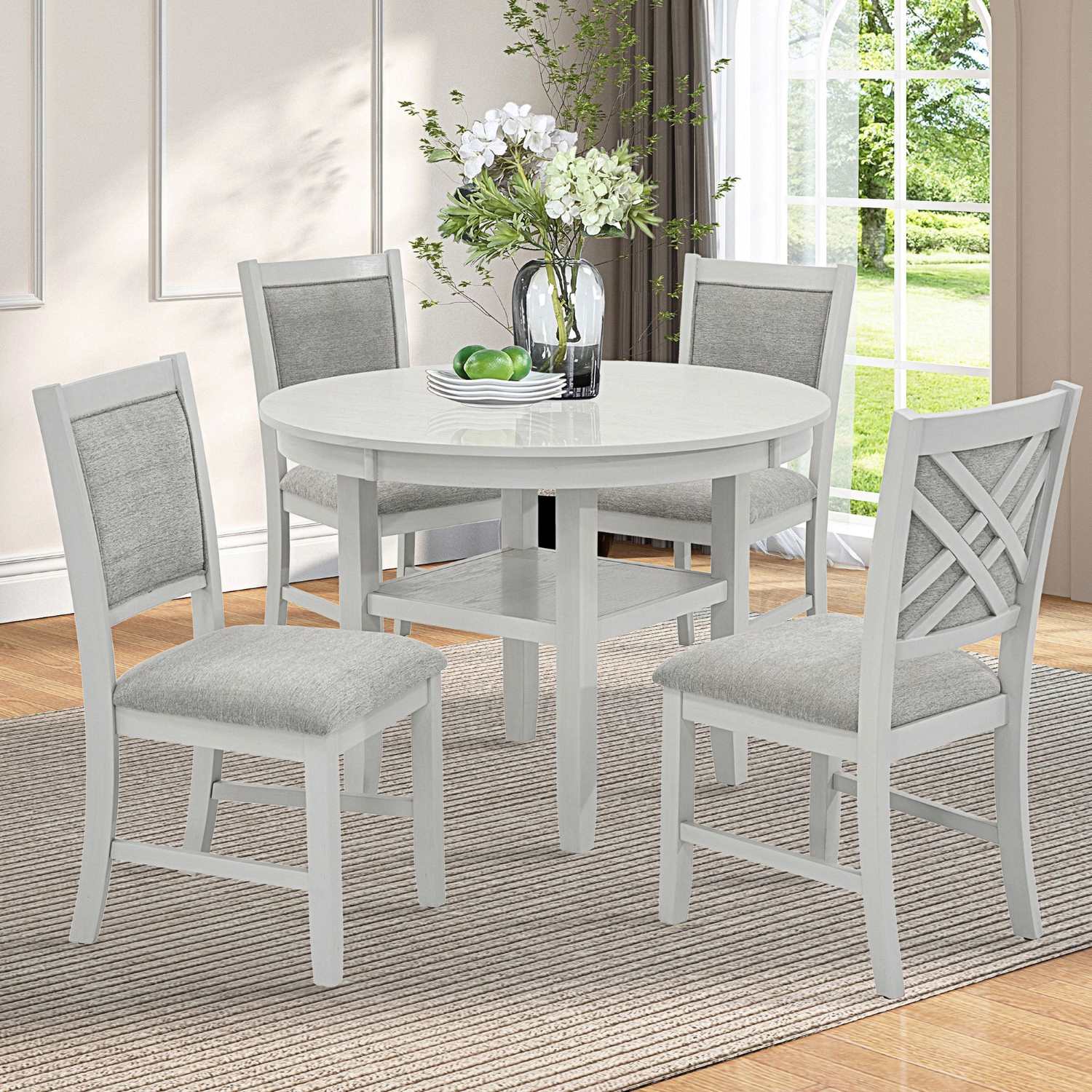 Samuel Wooden Round 5pc Dining Set in Whitewash 207-280DT-WT