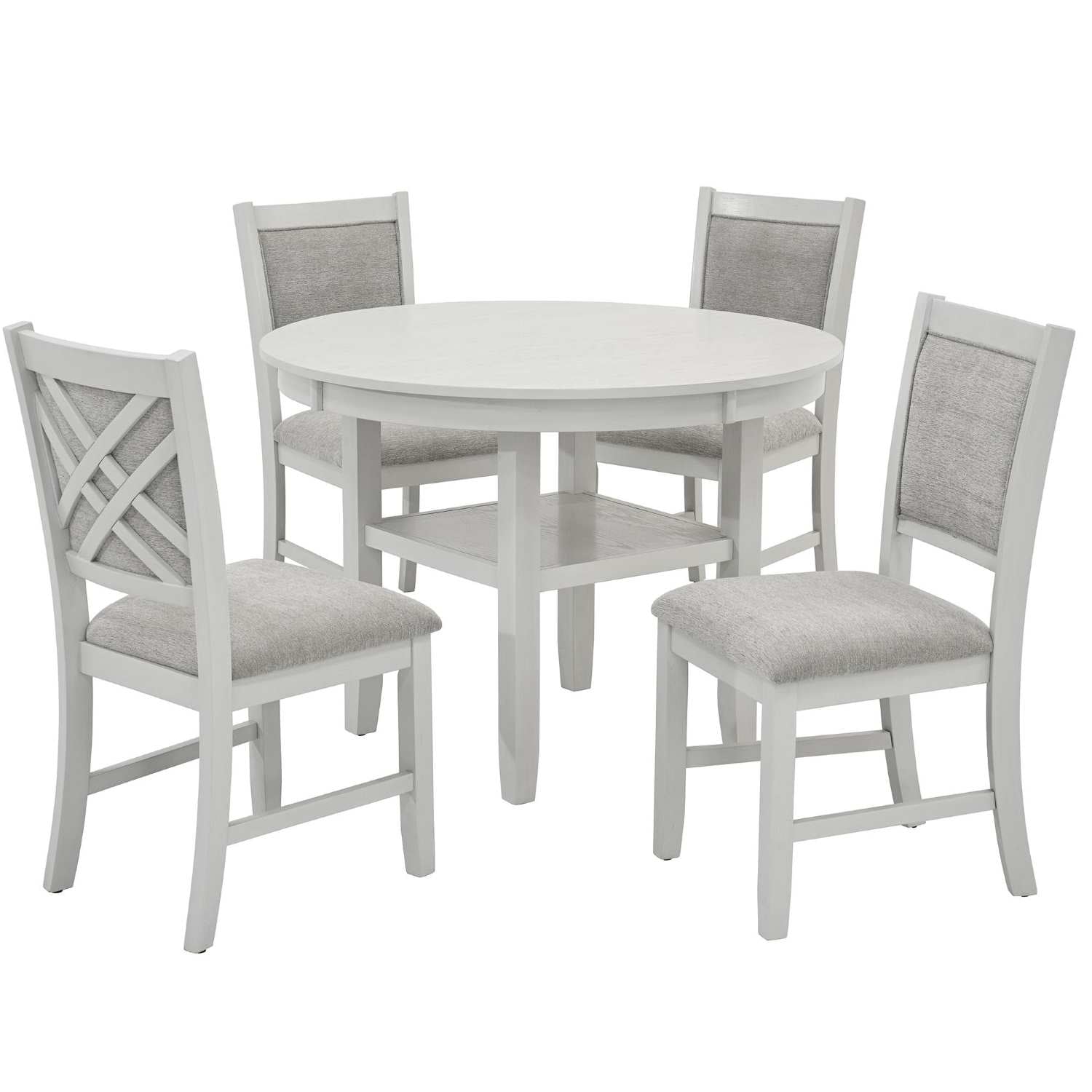 Samuel Wooden Round 5pc Dining Set in Whitewash 207-280DT-WT