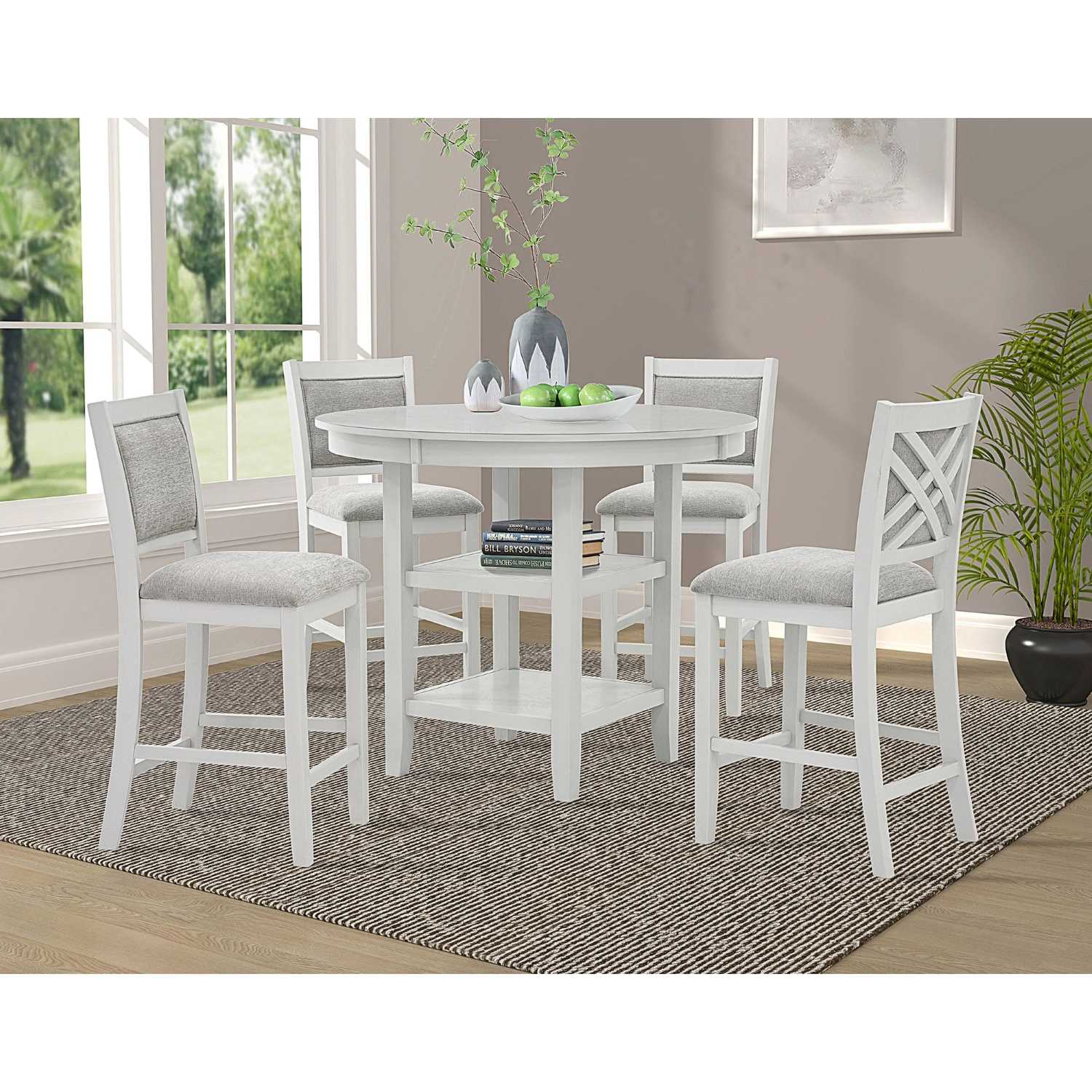 Samuel Wooden Round 5pc Pub Set in Whitewash 207-280PB-WT