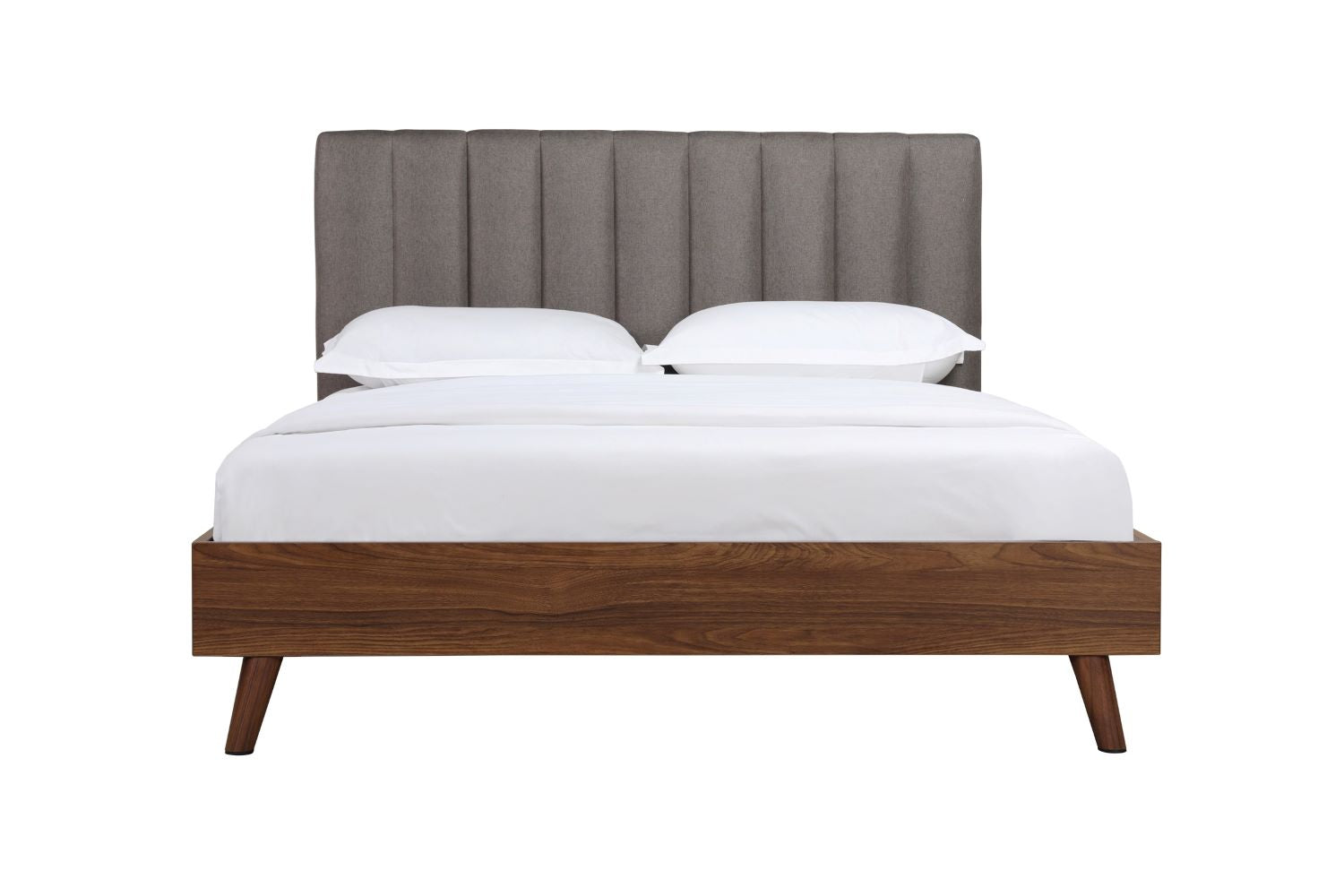 Sasha Walnut & Grey Platform Bed with Upholstered Headboard 5891