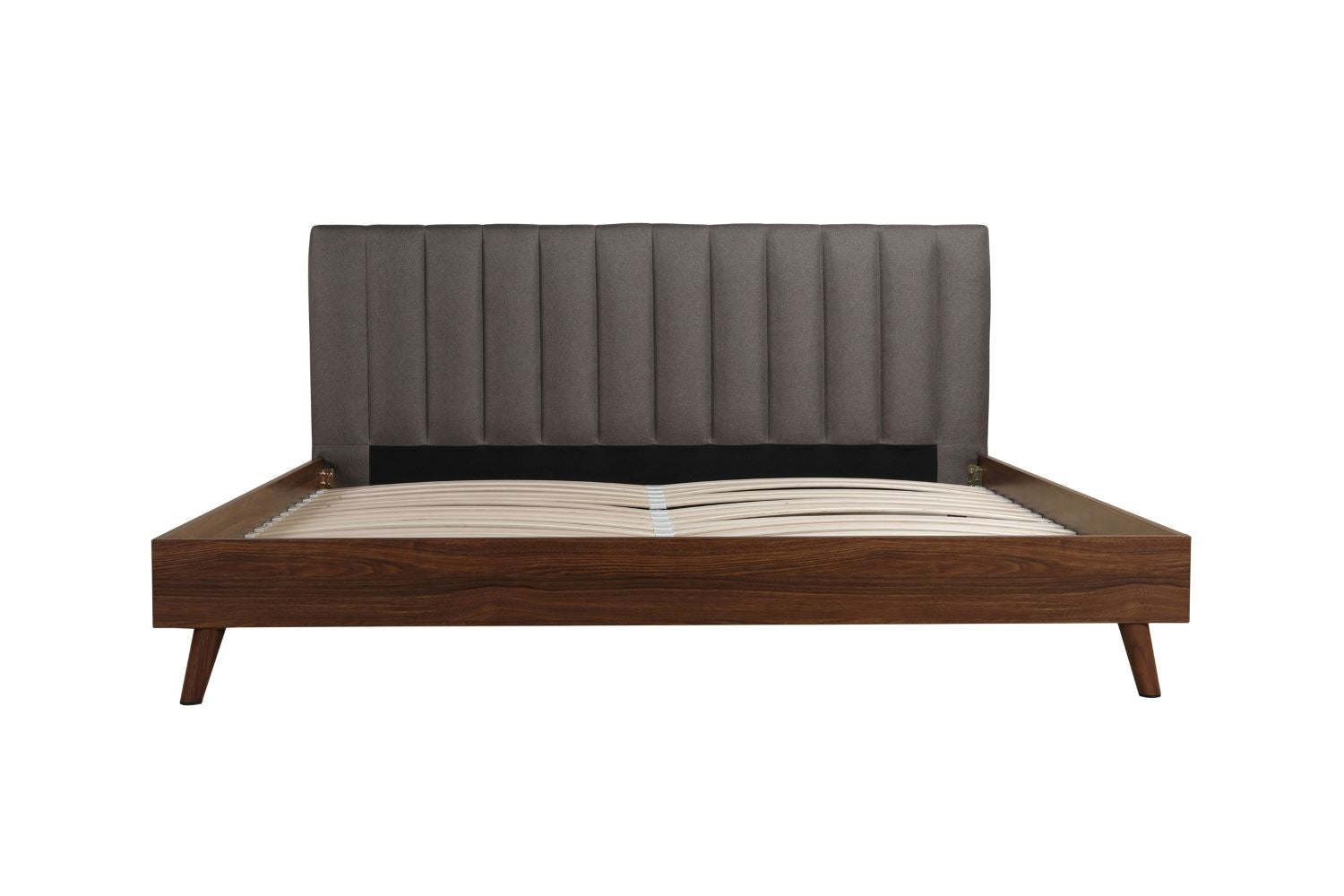 Sasha Walnut & Grey Platform Bed with Upholstered Headboard 5891