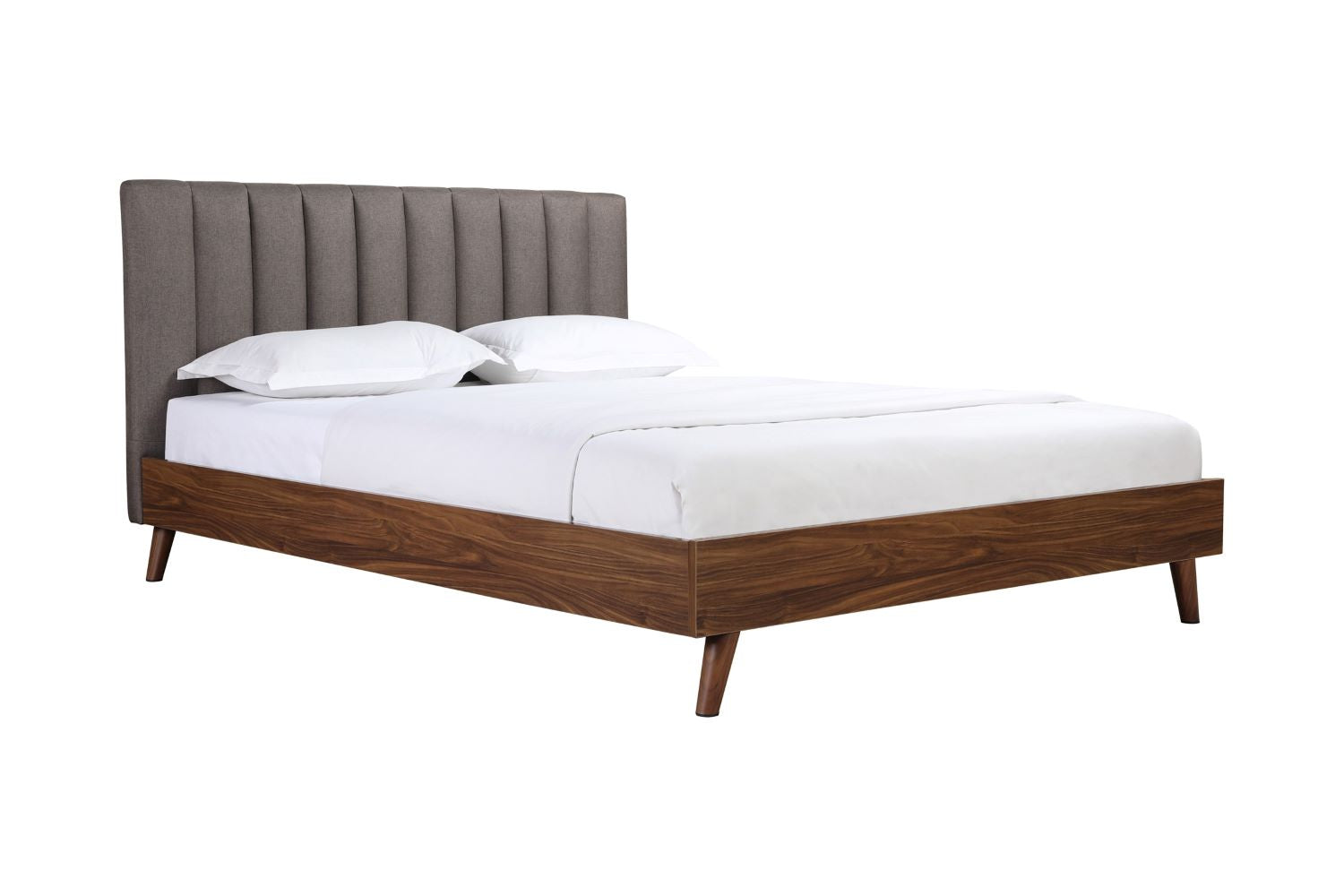 Sasha Walnut & Grey Platform Bed with Upholstered Headboard 5891