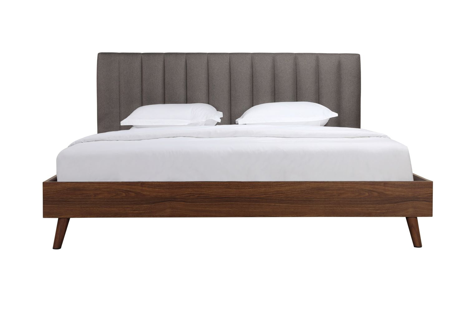 Sasha Walnut & Grey Platform Bed with Upholstered Headboard 5891