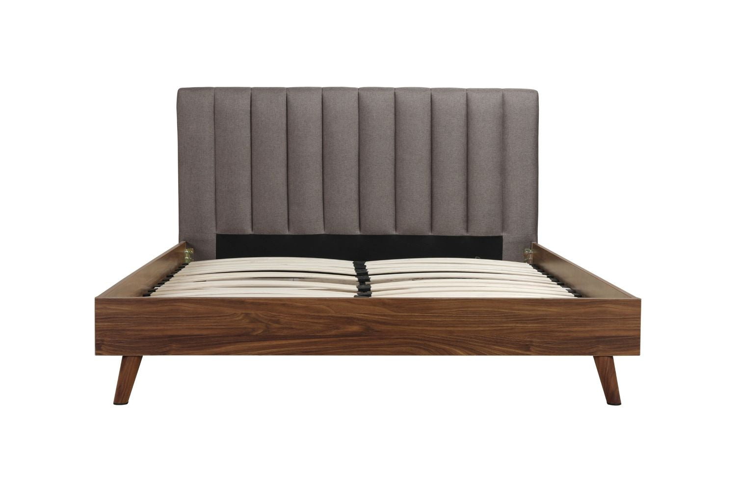 Sasha Walnut & Grey Platform Bed with Upholstered Headboard 5891