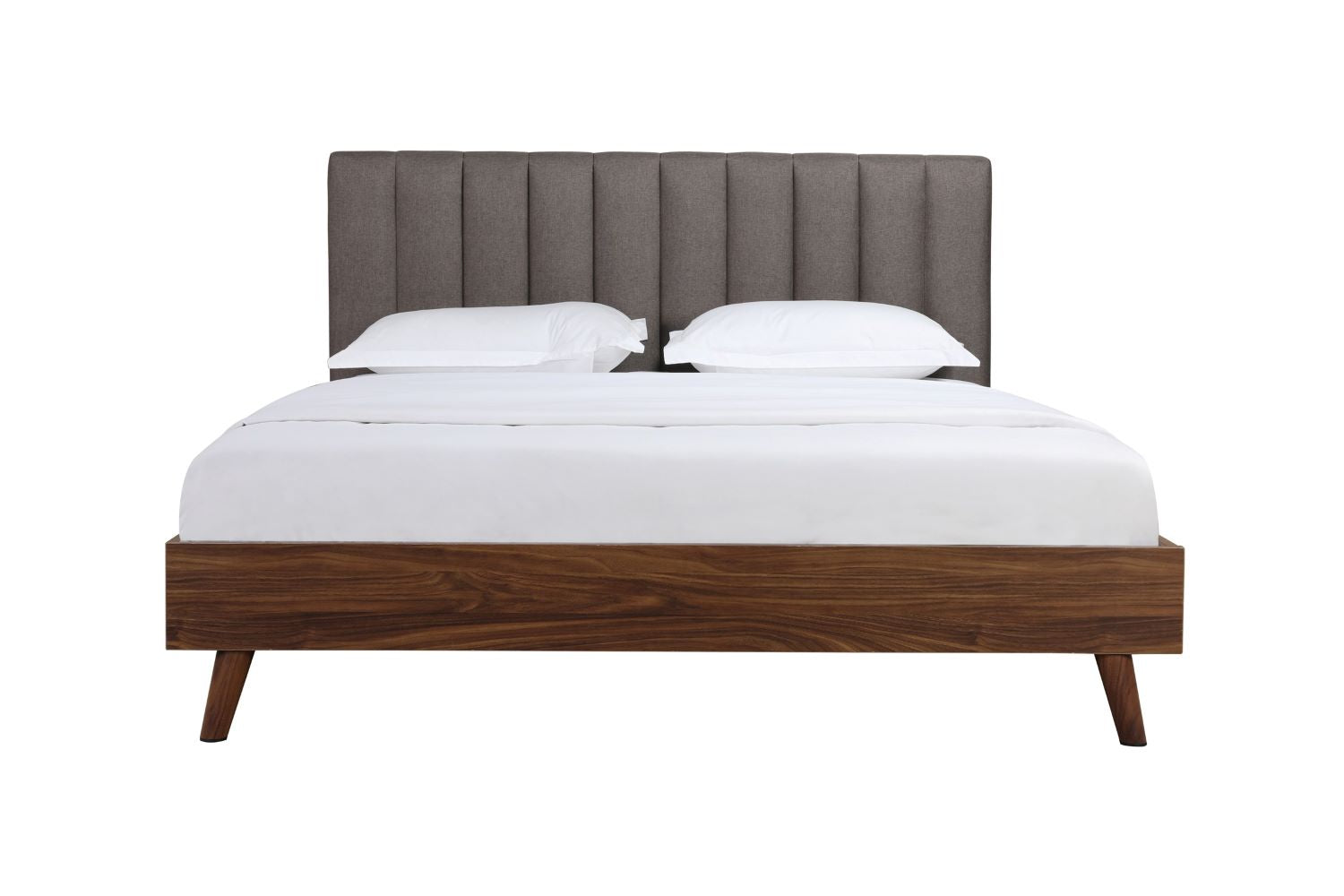 Sasha Walnut & Grey Platform Bed with Upholstered Headboard 5891