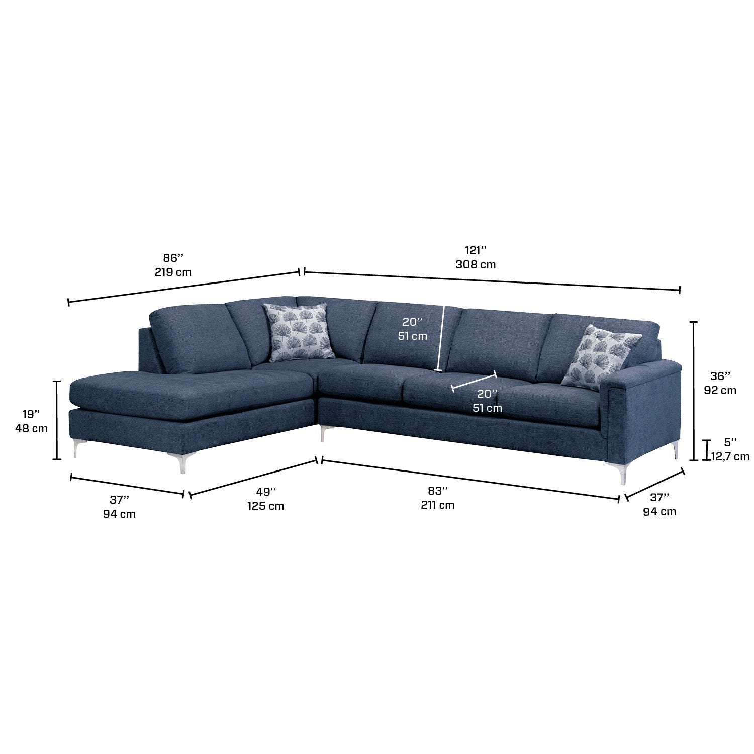 Canadian Made Hopkins Collection Fabric Sectional Sofa in PULSAR 304 BLUE 9814