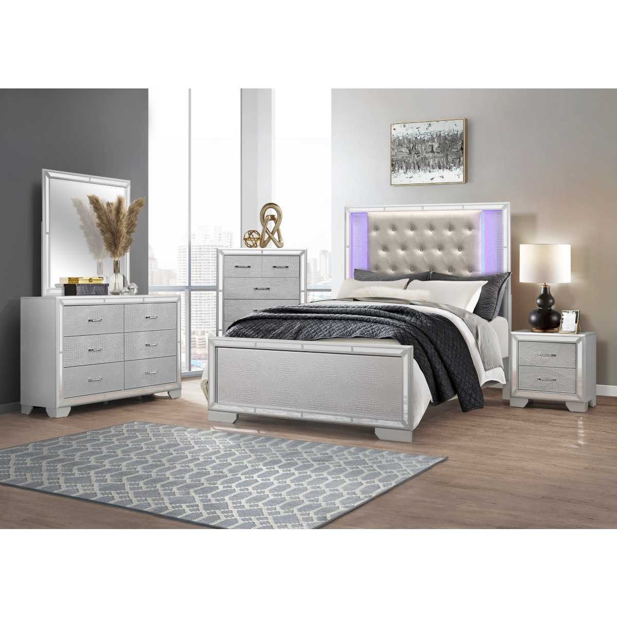 Silver Aveline Upholsted LED Bed 1428SV