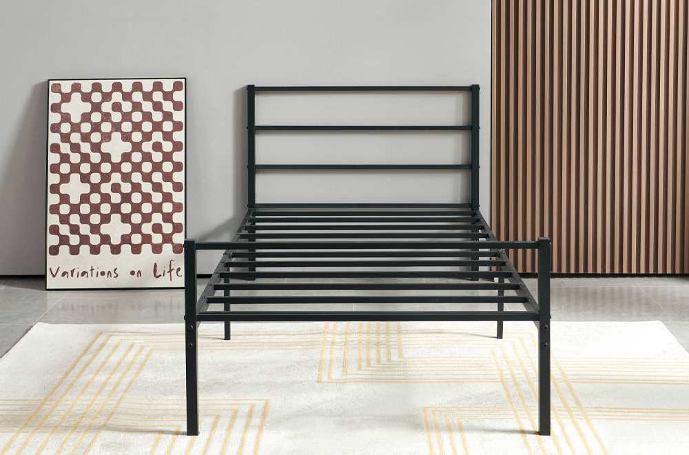 Single Black Platform Metal Bed 2412