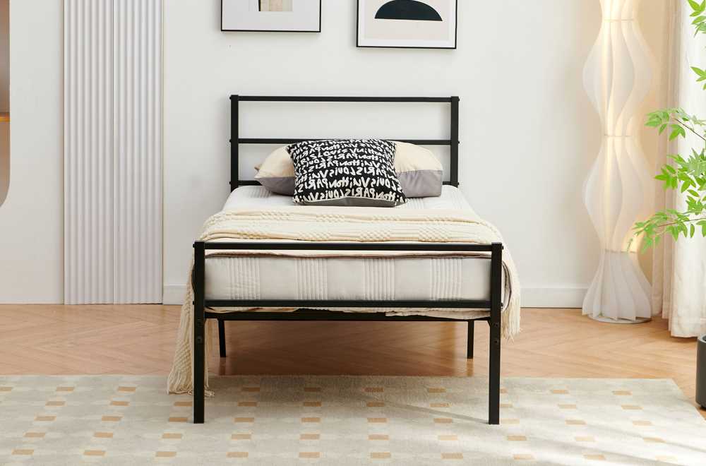 Single Black Platform Metal Bed 2412