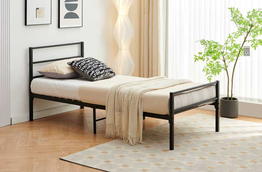 Single Black Platform Metal Bed 2412