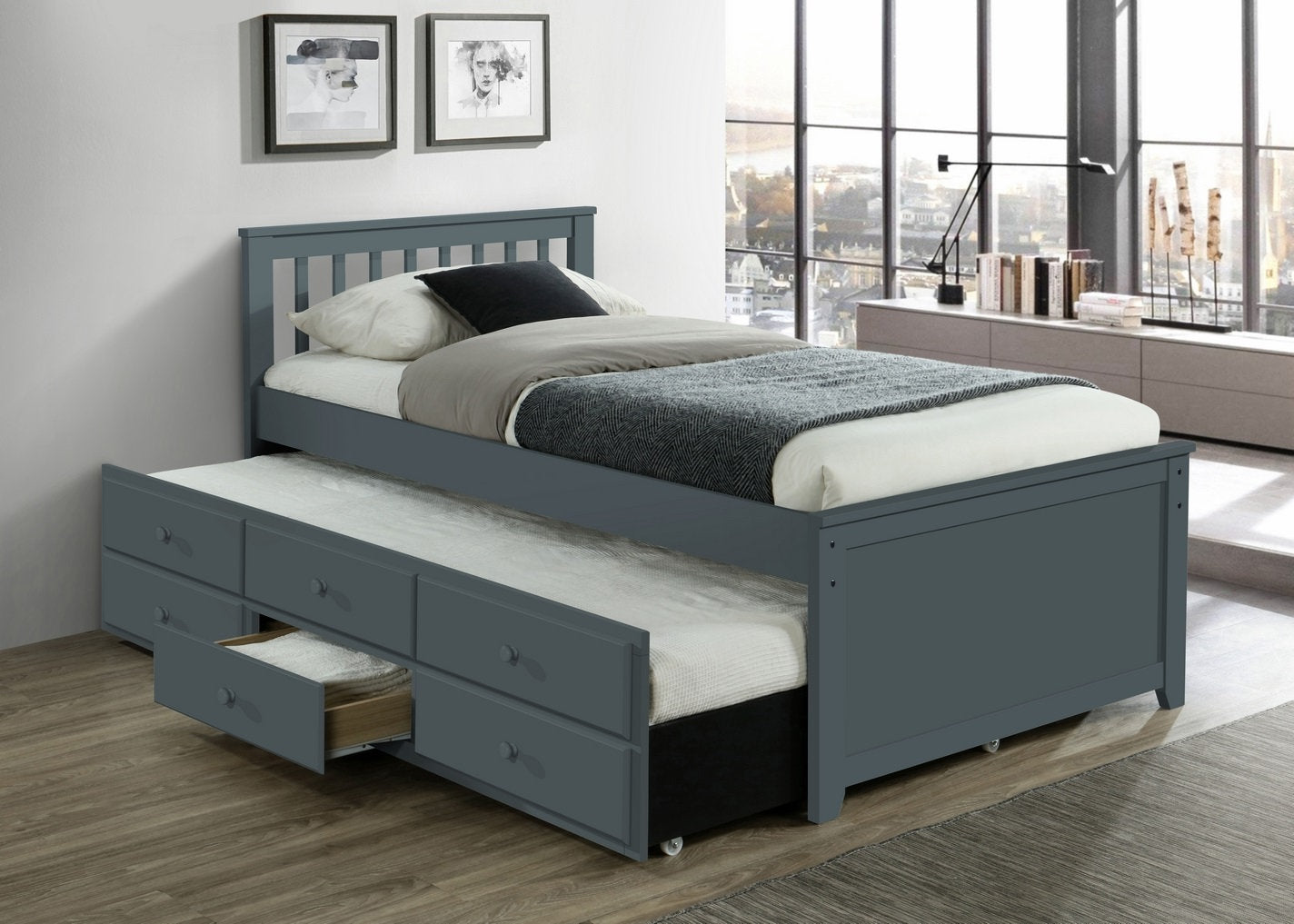 Grey Bed with Trundle Single  300