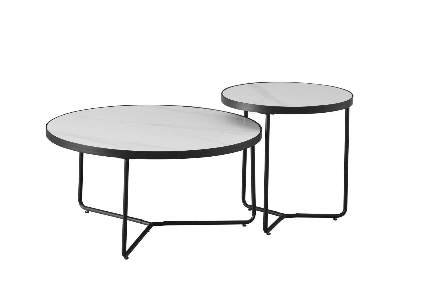 Sintered Stone Snowy White Marble Top With Black Steel Base Coffee Table 2620